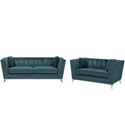 Beliani Living Room Set 5 Seater Gaula Velvet Teal - thumbnail 1