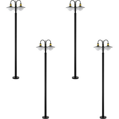 Set Of 4 Ip44 Outdoor Bollard Lights - Stylish Black And Gold Curved Lamp Posts - image 1