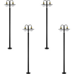 Set Of 4 Ip44 Outdoor Bollard Lights - Stylish Black And Gold Curved Lamp Posts