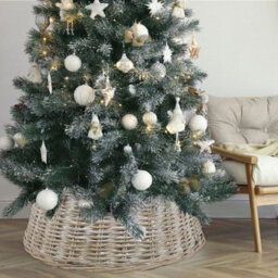 Urbn-Living Urbnliving 70Cm Whitewash Bamboo Christmas Tree Skirt Wicker Xmas Cover Large Base Decoration - thumbnail 2