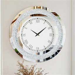 Artloge  60Cm Silver Round Wall Clock Mirror Glass Crush Diamond Clock Hung Diningroom Fireplace - thumbnail 7
