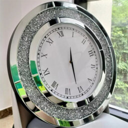 Artloge  60Cm Silver Round Wall Clock Mirror Glass Crush Diamond Clock Hung Diningroom Fireplace - thumbnail 5