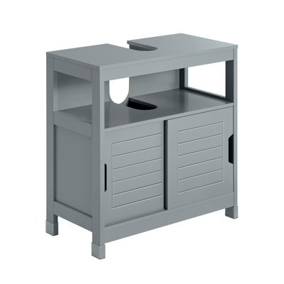 Sobuy Frg128-Sg, Under Sink Bathroom Storage Cabinet With Shelf And Sliding Doors, Grey,w60Xd30Xh60 - image 1