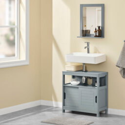 Sobuy Frg128-Sg, Under Sink Bathroom Storage Cabinet With Shelf And Sliding Doors, Grey,w60Xd30Xh60 - thumbnail 7