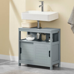 Sobuy Frg128-Sg, Under Sink Bathroom Storage Cabinet With Shelf And Sliding Doors, Grey,w60Xd30Xh60 - thumbnail 6
