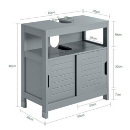 Sobuy Frg128-Sg, Under Sink Bathroom Storage Cabinet With Shelf And Sliding Doors, Grey,w60Xd30Xh60 - thumbnail 3