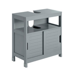 Sobuy Frg128-Sg, Under Sink Bathroom Storage Cabinet With Shelf And Sliding Doors, Grey,w60Xd30Xh60