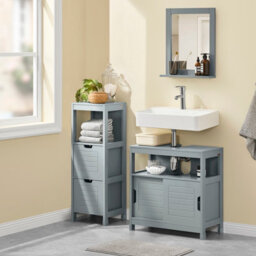 Sobuy Frg128-Sg, Under Sink Bathroom Storage Cabinet With Shelf And Sliding Doors, Grey,w60Xd30Xh60 - thumbnail 8