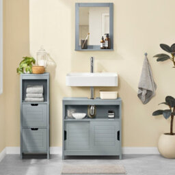 Sobuy Frg128-Sg, Under Sink Bathroom Storage Cabinet With Shelf And Sliding Doors, Grey,w60Xd30Xh60 - thumbnail 9