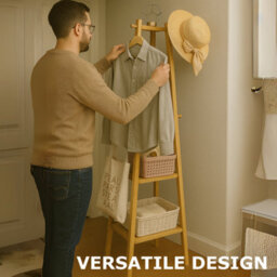 BMBO Wooden Coat Rack Stand With 3 Shelves - thumbnail 5