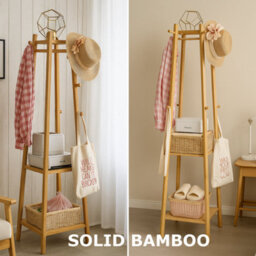 BMBO Wooden Coat Rack Stand With 3 Shelves - thumbnail 6