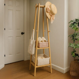 BMBO Wooden Coat Rack Stand With 3 Shelves - thumbnail 1
