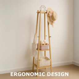 BMBO Wooden Coat Rack Stand With 3 Shelves - thumbnail 7