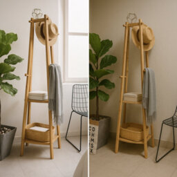 BMBO Wooden Coat Rack Stand With 3 Shelves - thumbnail 3