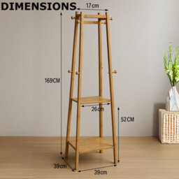 BMBO Wooden Coat Rack Stand With 3 Shelves - thumbnail 9