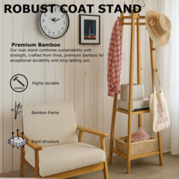 BMBO Wooden Coat Rack Stand With 3 Shelves - thumbnail 8