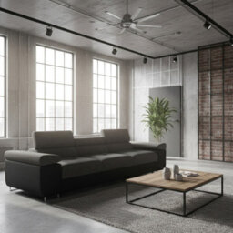 Torezio 3 Seater Sofa Bed With Adjustable Headrests And Dolphin Mechanism Black And Grey - thumbnail 1