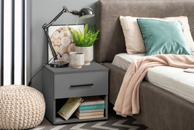 Amos Mann Furniture Pair Of Valenca Grey Small Bedside Cabinet With 1 Drawer And Open Shelf - image 1