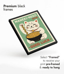 Good Luck Cat, Japanese Wall Art, Cat Poster (50X70Cm Black) - thumbnail 4