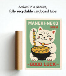 Good Luck Cat, Japanese Wall Art, Cat Poster (50X70Cm Black) - thumbnail 6