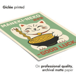 Good Luck Cat, Japanese Wall Art, Cat Poster (50X70Cm Black) - thumbnail 3