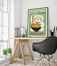 Good Luck Cat, Japanese Wall Art, Cat Poster (50X70Cm Black) - thumbnail 2