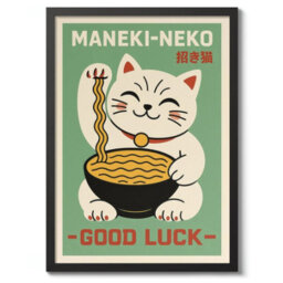Good Luck Cat, Japanese Wall Art, Cat Poster (50X70Cm Black) - thumbnail 1