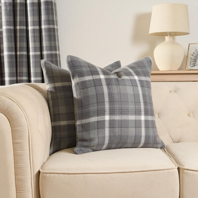 OHS Woven Check Cushion Covers Tartan Pack Of 2 Pillow, 45 X 45Cm - Charcoal - image 1