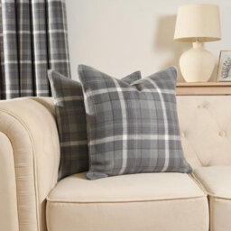 OHS Woven Check Cushion Covers Tartan Pack Of 2 Pillow, 45 X 45Cm - Charcoal - thumbnail 1