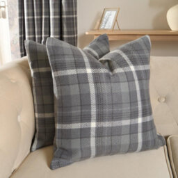 OHS Woven Check Cushion Covers Tartan Pack Of 2 Pillow, 45 X 45Cm - Charcoal - thumbnail 2