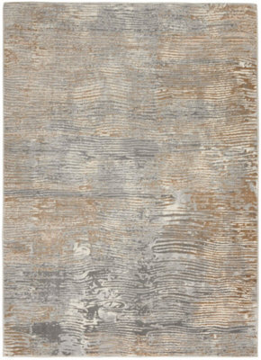 Grey Beige Rug, 8mm Thickness Anti-Shed Abstract Rug, Easy To Clean Modern Rug For Bedroom, & Dining Room-69 X 221Cm (Runner)