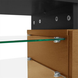 Abrihome Modern Tv Unit Stylish Cabinet With Glass Shelves & Integrated Led Lighting, Practical Storage For Living Rooms, Black & Wood - thumbnail 7