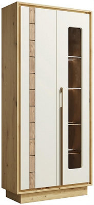 Arte Modern Tall Display Cabinet H194 X W89 X D37Cm - Soft-Close Doors With Artisan Oak And Cashmere Finish - image 1