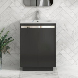 Royal Bathrooms Orion 600mm Matt Obsidian Black 2 Door Floor Standing Vanity Unit With Carrara White Basin & Chrome Accent Trim - thumbnail 1
