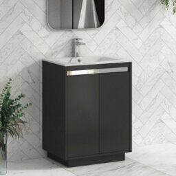 Royal Bathrooms Orion 600mm Matt Obsidian Black 2 Door Floor Standing Vanity Unit With Carrara White Basin & Chrome Accent Trim - thumbnail 6