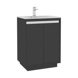Royal Bathrooms Orion 600mm Matt Obsidian Black 2 Door Floor Standing Vanity Unit With Carrara White Basin & Chrome Accent Trim - thumbnail 7