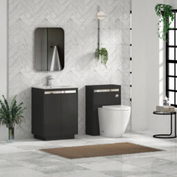 Royal Bathrooms Orion 600mm Matt Obsidian Black 2 Door Floor Standing Vanity Unit With Carrara White Basin & Chrome Accent Trim - thumbnail 3