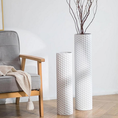Set Of 2 White Tall Floor Vases 55 70Cm For Artificial Plants - image 1