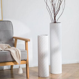Set Of 2 White Tall Floor Vases 55 70Cm For Artificial Plants - thumbnail 1