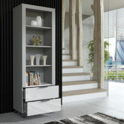 Furneo Display Cabinet Grey White High Gloss Matt Modern Storage Cupboard Blue Led Lights Enzo 18 - thumbnail 2