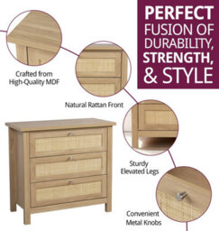 Hallowood Furniture Newquay Oak Effect Chest With 3 Drawer And Real Rattan Front - thumbnail 2