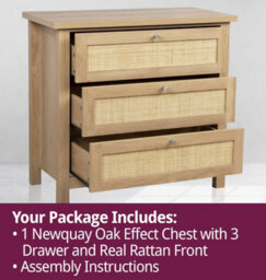 Hallowood Furniture Newquay Oak Effect Chest With 3 Drawer And Real Rattan Front - thumbnail 7