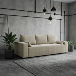 Sofa Bed With Storage Wooden Legs Polyurethane Foam Wave Springs Upholstered Living Room Sofa Cream - thumbnail 1