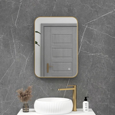 Royal Bathrooms Luxor 500 X 700mm Brushed Brass Framed Rectangular Mirror Within Frame Led, Touch Sensor & Demister Pad - image 1