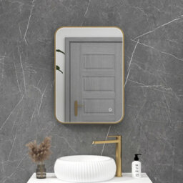 Royal Bathrooms Luxor 500 X 700mm Brushed Brass Framed Rectangular Mirror Within Frame Led, Touch Sensor & Demister Pad