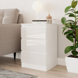 Urbn-Living Urbnliving 62Cm Height Glossy 3 Drawers Bedside Cabinet Chest Of Drawers With Smooth Metal Runner White & White