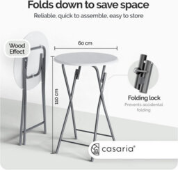 Casaria Folding Bar Table 60X60X110Cm White Light Foldable Wood Effect - thumbnail 2