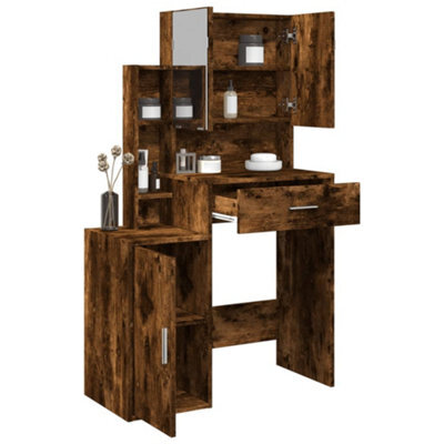 Berkfield Dressing Table With Cabinet Smoked Oak 80X35X132 Cm - image 1