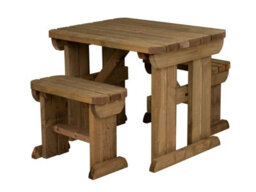 Arbor Garden Solutions Yews Picnic Bench - Wooden Rounded Garden Table And Bench Set (3Ft, Rustic Brown)