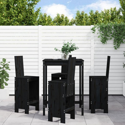 Berkfield 5 Piece Garden Bar Set Black Solid Wood Pine - image 1